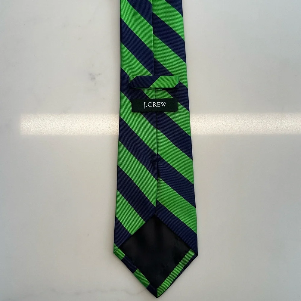 J. Crew Preppy Navy Lime Striped Classic Silk Tie